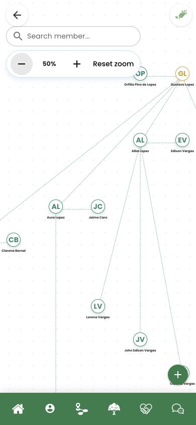Memory Leaf interactive family tree on mobile