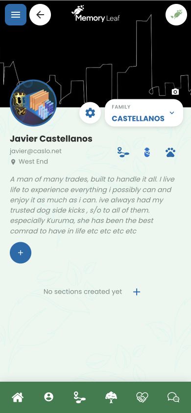 Memory Leaf customizable profile on mobile